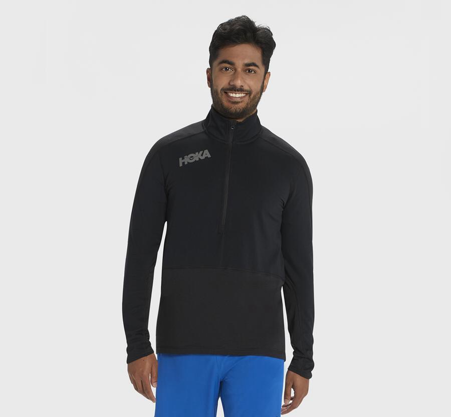 Tops Mens - Hoka One One 1/2 Zip Midlayer - Black - KEJCUYB-95